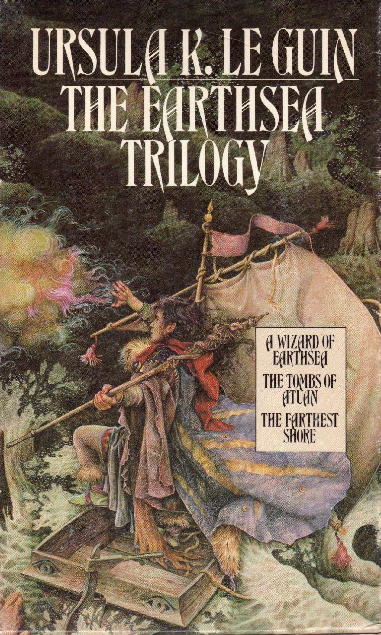 Earthsea trilogy by Ursula K. Le Guin (Bantam Spectra, 1984) - Fonts In Use, image size:1261x2101