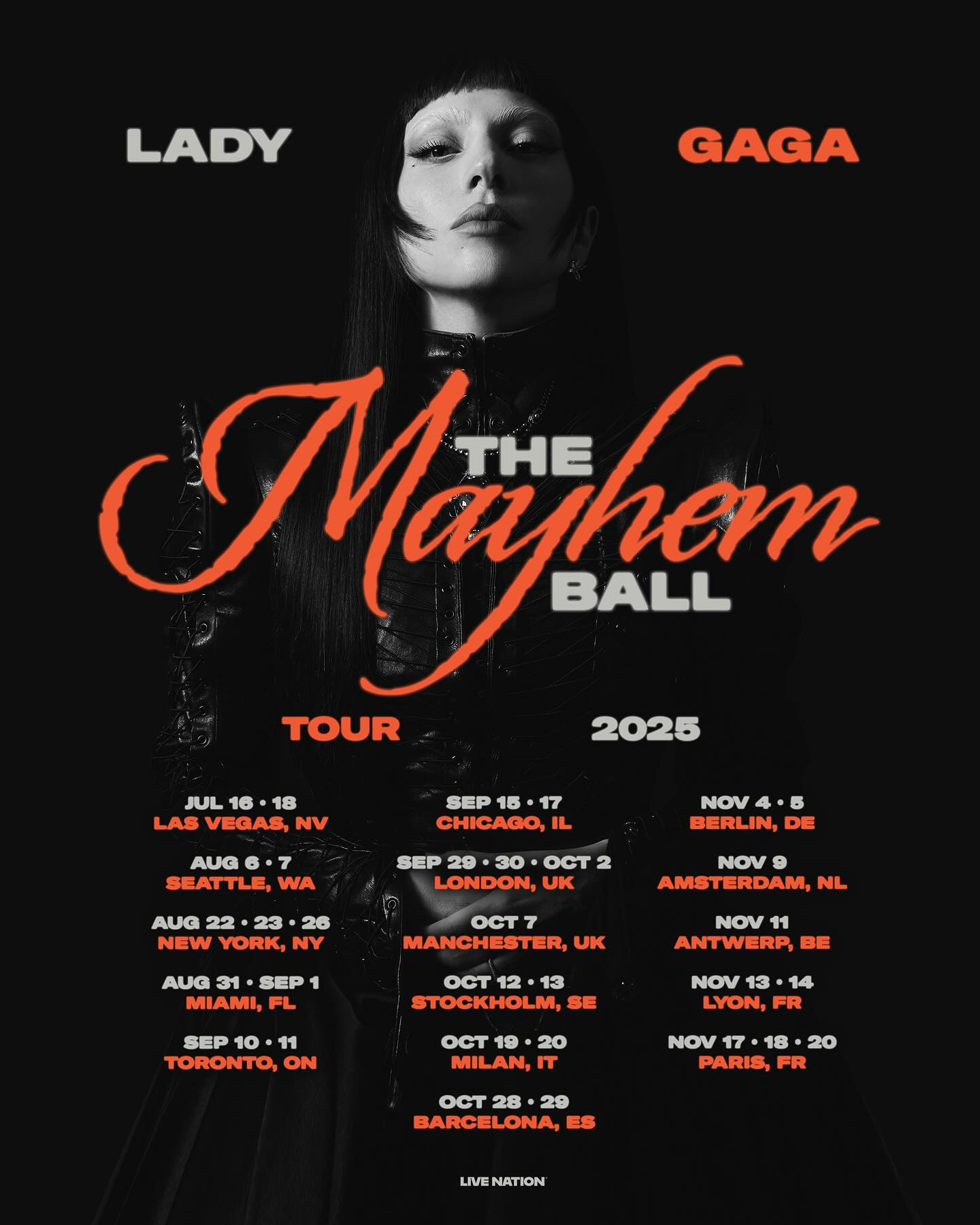Lady Gaga – The Mayhem Ball tour promotion - Fonts In Use